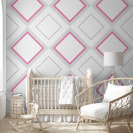 Nursery Girls Room Große Rosa & Grau Diamanten Tapete