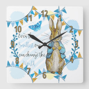 Nursery Rabbit and Bunting Clock Quadratische Wanduhr
