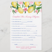 Nursery Rhymes Game Card For Lemons Baby Shower Flyer (Hinten)