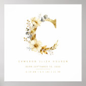 Nursery Romantic Floral C Letter Gold Effect Poster (Vorne)
