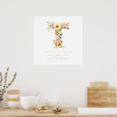 Nursery Romantic Floral T Letter Gold Effect Poster (Küche)