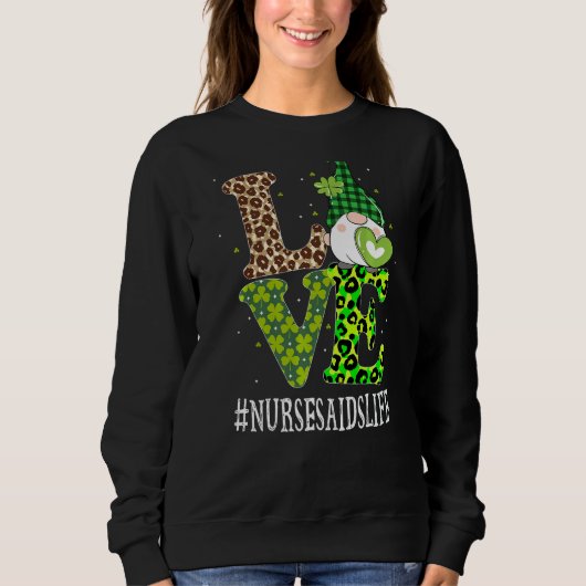 Nurses Aids Liebe St Patricks Day Gnome Leopard Wo Sweatshirt (Vorderseite)