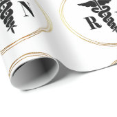 Nurses Caduceus Black and Gold Wrapping Paper Geschenkpapier (Rolleneckpunkt)