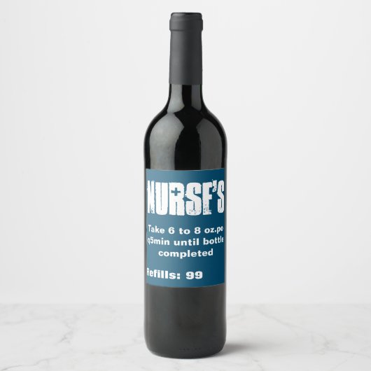 Nurse's Funny Prescription Blue Custom Wine Label Weinetikett (Vorderseite)