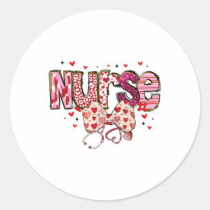 Nurses Happy Valentines Day Coquette Bow Herz Gir Runder Aufkleber