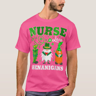 Nurses Liebe Shenanigans Funny Gnomes Nurse St Pat T-Shirt