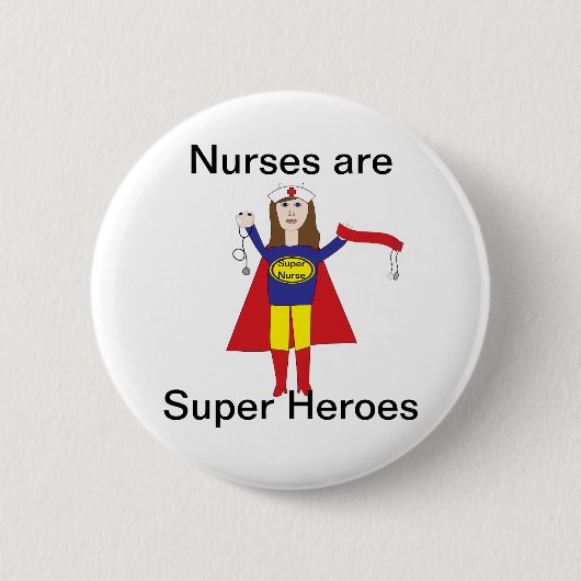 Nurses Super Heroes (Brünett) Button (Vorderseite)