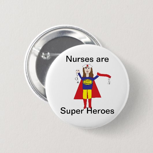 Nurses Super Heroes (Brünett) Button (Vorne & Hinten)