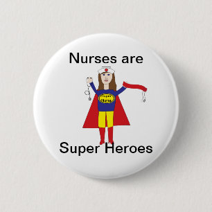 Nurses Super Heroes (Brünett) Button