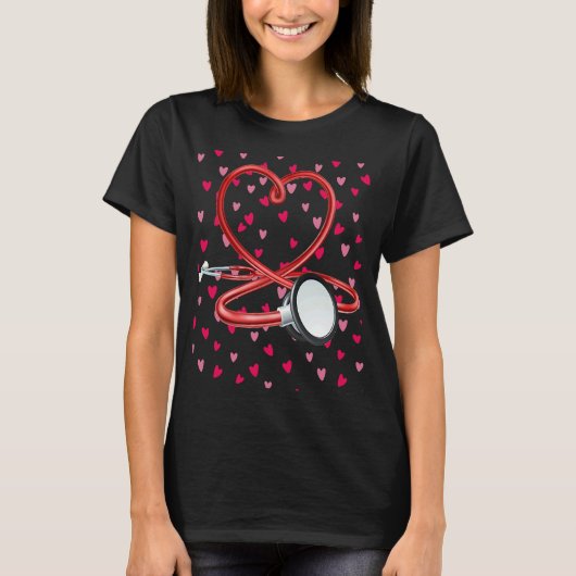 Nurses Valentines Day Hearts Stethoscope and Heart T-Shirt (Vorderseite)