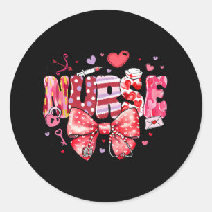 Nurses Valentinstag Heart Bow Stethoscope Girls Runder Aufkleber
