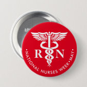Nurses Week/Day, white caduceus RN Button (Vorne & Hinten)