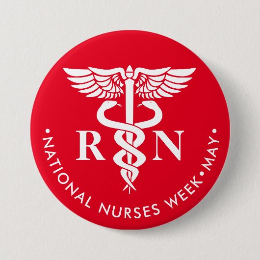Nurses Week/Day, white caduceus RN Button (Vorderseite)