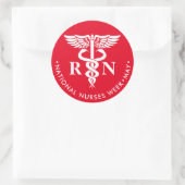 Nurses Week/Day, white caduceus RN Runder Aufkleber (Tasche)