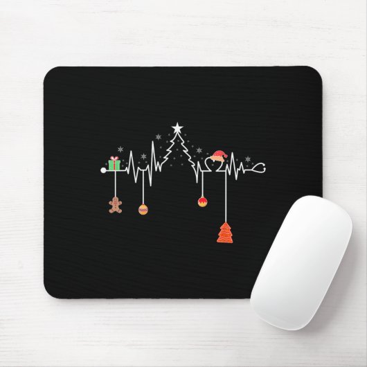Nursing Christmas Shirt Christmas Tree Heartbeat F Mousepad (Mit Mouse)