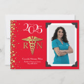 Nursing Gold Graduation Announcement Red Einladung (Vorderseite)