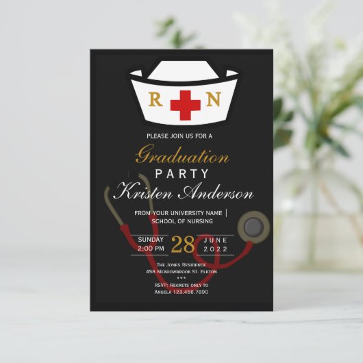 Nursing Graduation Invitation Einladung (Stehend Vorderseite)