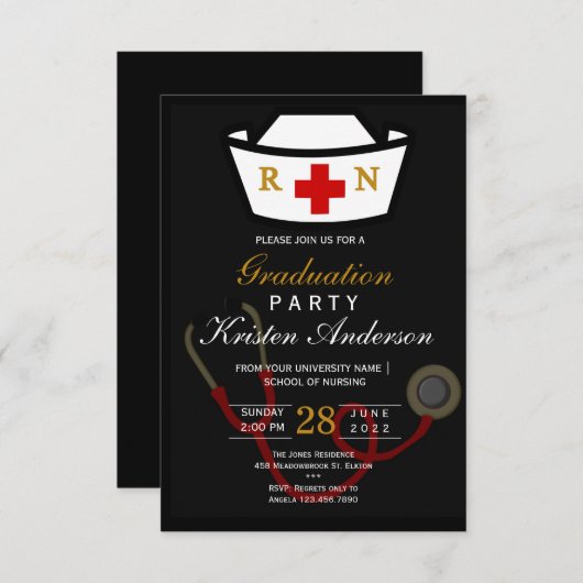 Nursing Graduation Invitation Einladung (Vorne/Hinten)