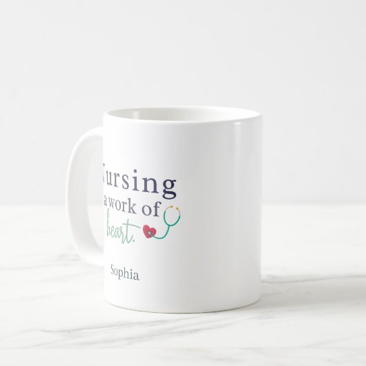 Nursing is a Work of Heart - Personalized Name Kaffeetasse (Vorderseite Links)