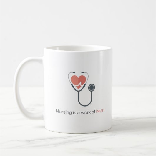 Nursing Is A Work Of Heart Stethoscope Coffee Mug Kaffeetasse (Links)