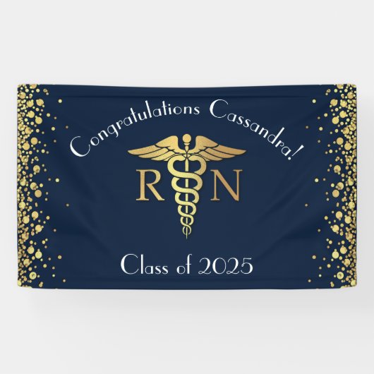 Nursing School Abschluss Navy Blue Gold Banner (Horizontal)