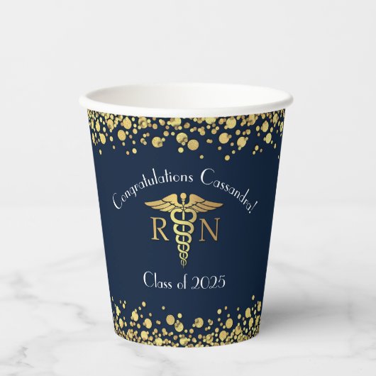 Nursing School Abschluss Navy Blue Gold Pappbecher (Vorderseite)
