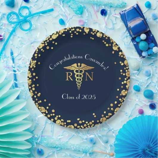 Nursing School Abschluss Navy Blue Gold Pappteller (Party)