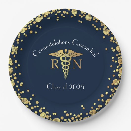 Nursing School Abschluss Navy Blue Gold Pappteller (Vorderseite)