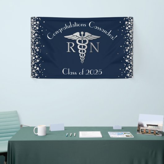 Nursing School Abschluss Navy Blue Silver Banner (Messeveranstaltung)
