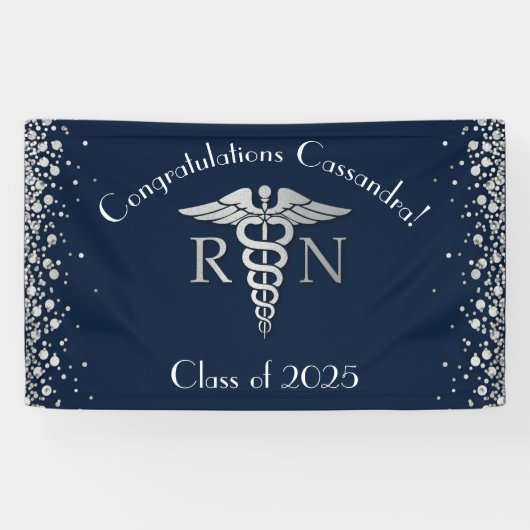 Nursing School Abschluss Navy Blue Silver Banner (Horizontal)