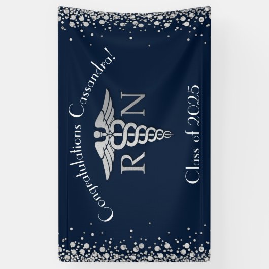 Nursing School Abschluss Navy Blue Silver Banner (Vertikal)