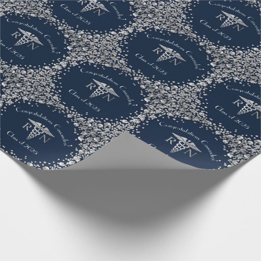 Nursing School Abschluss Navy Blue Silver Geschenkpapier (Ecke)