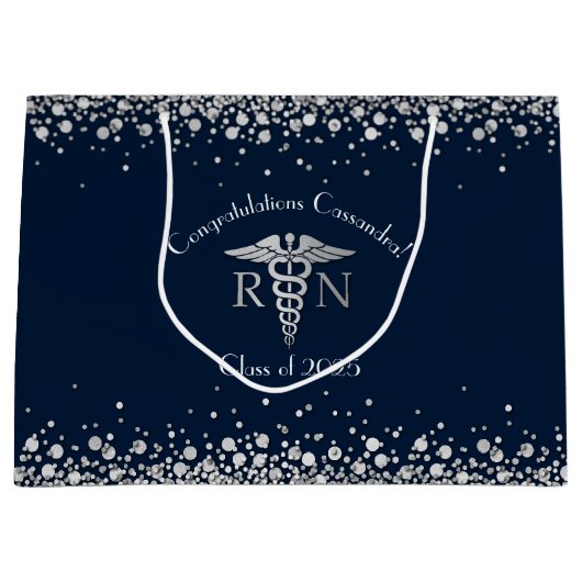 Nursing School Abschluss Navy Blue Silver Große Geschenktüte (Vorderseite)