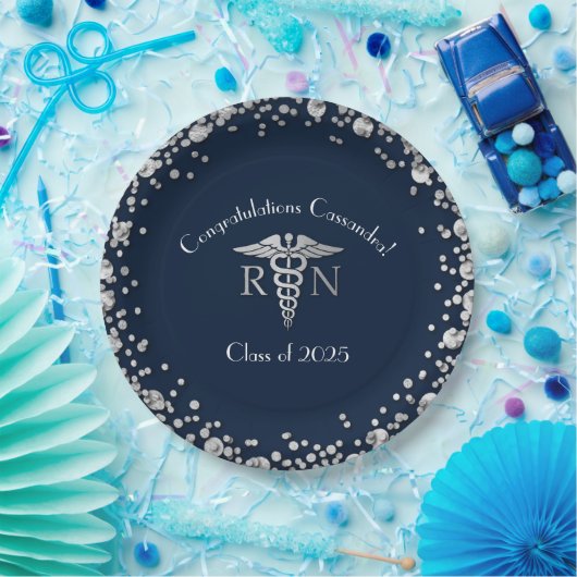 Nursing School Abschluss Navy Blue Silver Pappteller (Party)