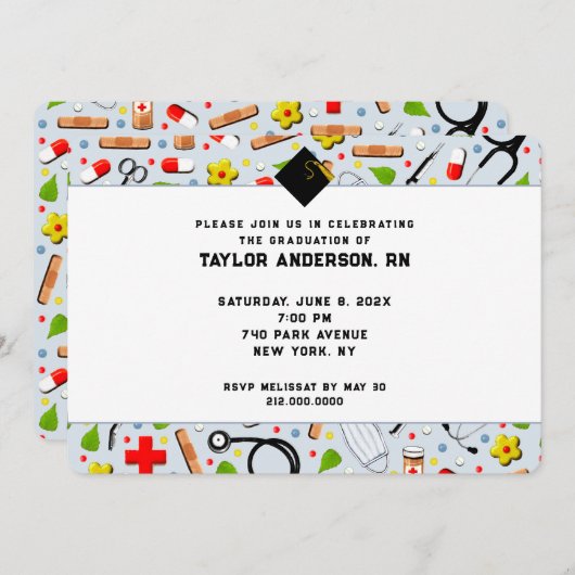 Nursing School Graduation Party Einladung (Vorne/Hinten)