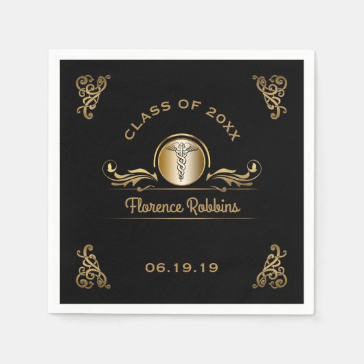 Nursing School Graduation Party Gold Caduceus Serviette (Vorderseite)