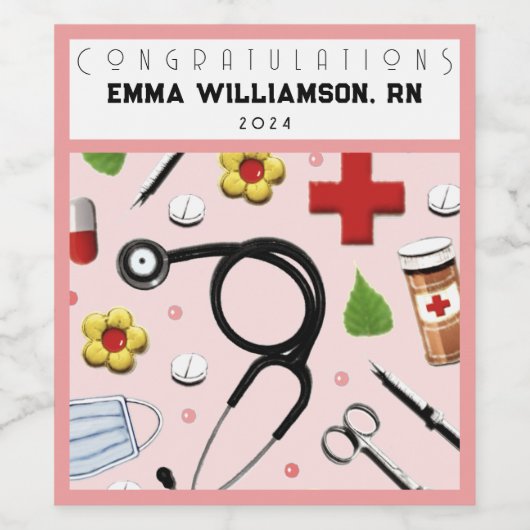 Nursing School Graduation Party Weinetikett (Einzelnes Label)