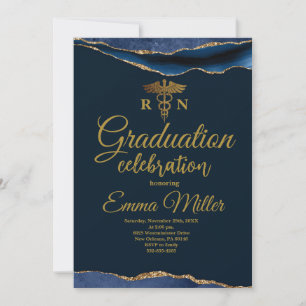 Nursing School Navy Blue & Gold Graduation Party Einladung