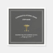 Nursing School RN Abschluss Gray Gold Caduceus Serviette (Vorderseite)