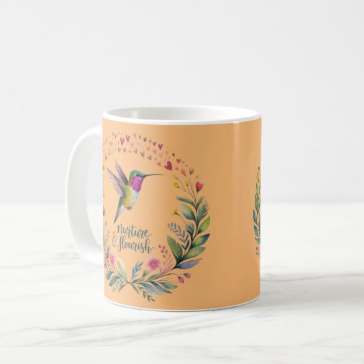 Nurture and Flourish Hummingbird Floral Design Kaffeetasse (Vorderseite Links)