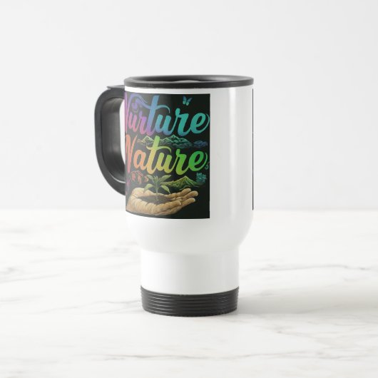 "Nurture Nature" Reisecoffee Mug. Reisebecher (Vorderseite Links)