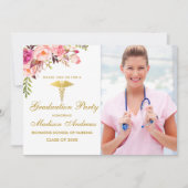 Nurve Pink Floral Grad Party Einladung Gold (Vorderseite)
