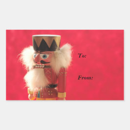 Nussknacker auf roten Geschenktichern Rechteckiger Aufkleber