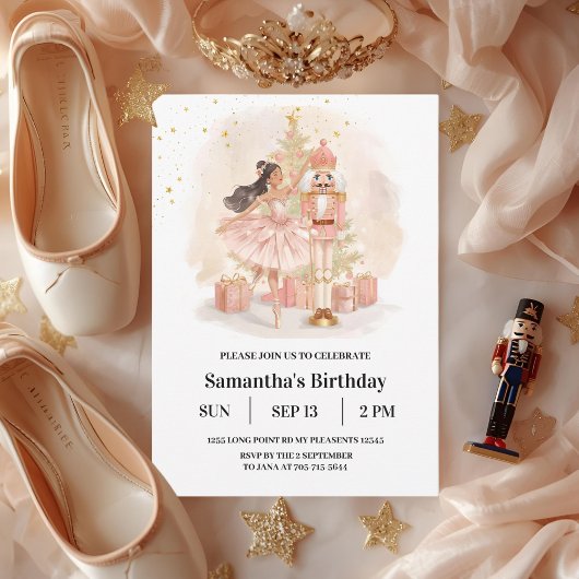 Nussknacker-Ballerina-Geburtstag | Rosa & Gold Einladung