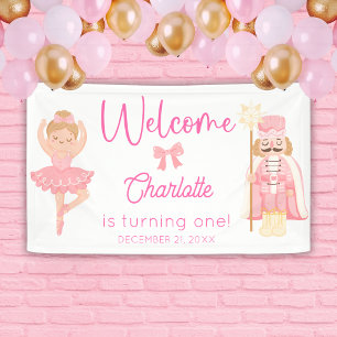 Nussknacker-Ballerina-Rosa-Geburtstags-Willkommen Banner