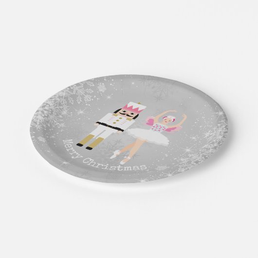 Nussknacker, Ballerina, Schneeflocken Weihnachten Pappteller (Schrägansicht)