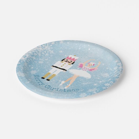 Nussknacker, Ballerina, Schneeflocken Weihnachten Pappteller (Schrägansicht)