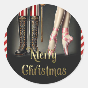 Nussknacker & Ballerina Schwarz Gold Frohe Weihnac Runder Aufkleber