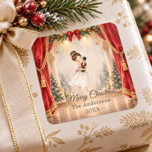 Nussknacker-Ballerina-Theater-Weihnachten Quadratischer Aufkleber