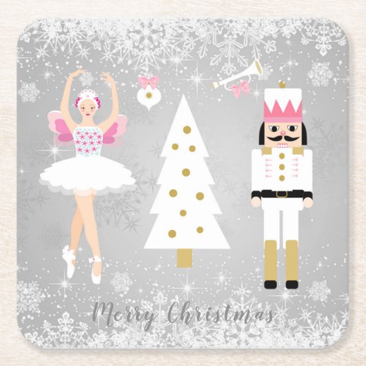 Nussknacker, Ballerina, Weihnachtsbaum Rechteckiger Pappuntersetzer (Vorderseite)